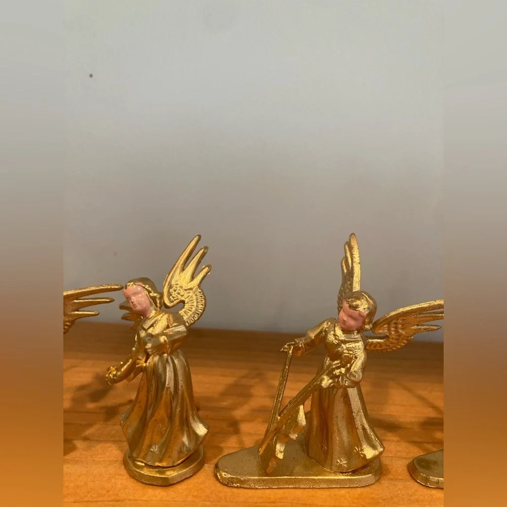 Vtg Set 8 Angel Cherub Instrument Musicians Gold Christmas Ornaments Hong Kong